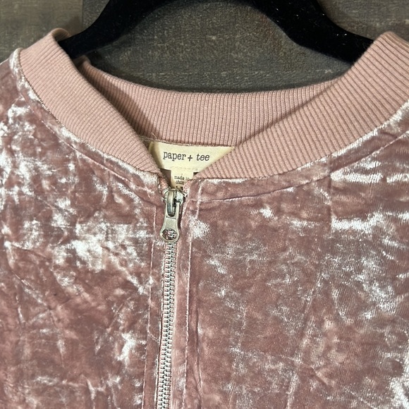 New Pretty Pink Paper+Tee Velvet Zip-Up Sweater - Picture 2 of 7